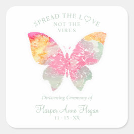 Elegant Butterfly Baby Christening Sanitizer Hand Fyrkantigt Klistermärke