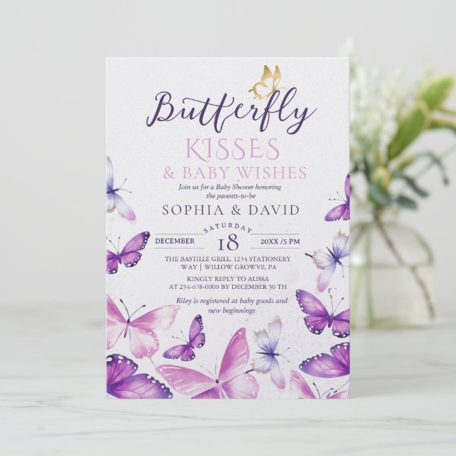 Elegant Butterfly Baby Girl Baby Shower  Inbjudningar (Stående Fram)