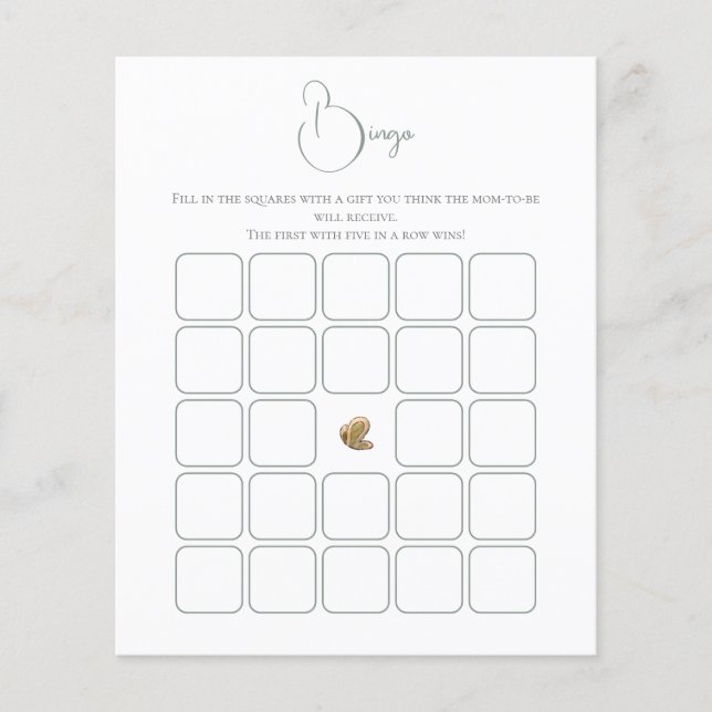 Elegant Butterfly Baby Shower Bingo Game Flygblad (Framsidan)