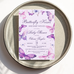 Elegant Butterfly Baby Shower Girl Lila Rosa Inv Inbjudningar