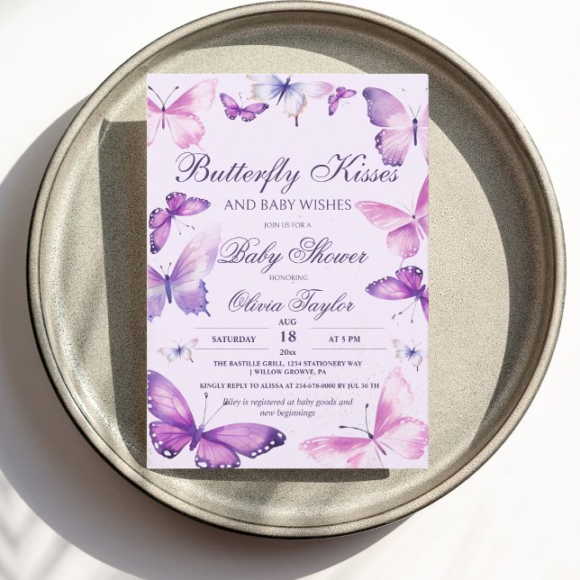 Elegant Butterfly Baby Shower Girl Lila Rosa Inv Inbjudningar (Skapare uppladdad)