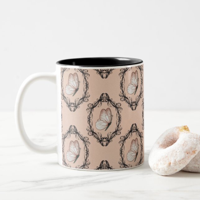 Elegant Butterfly Ballet Rosa Damask Två-Tonad Mugg (Med munk)