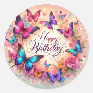 Elegant butterfly birthday sticker  runt klistermärke