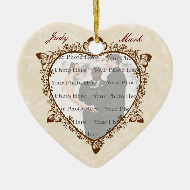 Elegant Butterfly Bröllop Photo Heart Ornament (Framsidan)