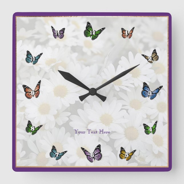 Elegant Butterfly Decorative Square Wall Clock Fyrkantig Klocka (Framsida)
