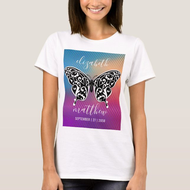 Elegant Butterfly Design med Fantastisk Sunset T Shirt (Framsida)