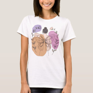 Elegant Butterfly Fairy Woman Line Art T Shirt