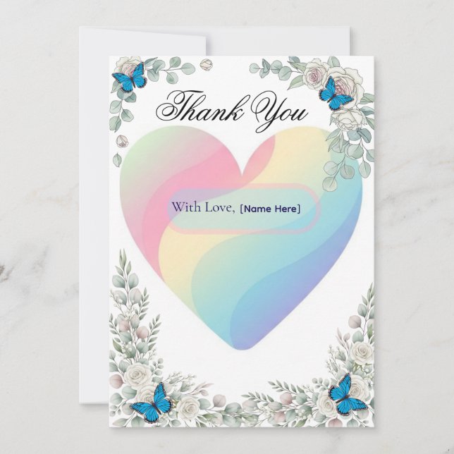 Elegant Butterfly Floral Heart Wedding Thank You   Tack Kort (Framsida)