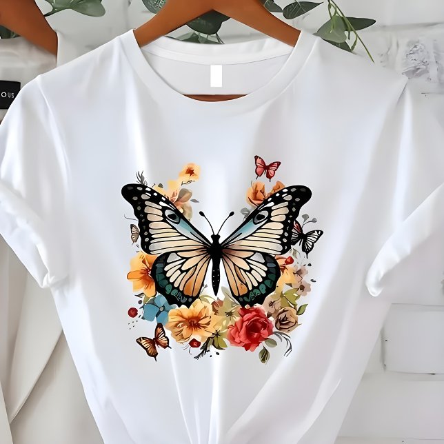 Elegant Butterfly Floral Nature Graphic  T Shirt (Skapare uppladdad)