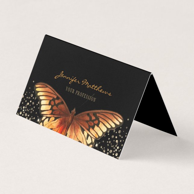 Elegant Butterfly Glitter Orange Black Visitkort (Framsida)