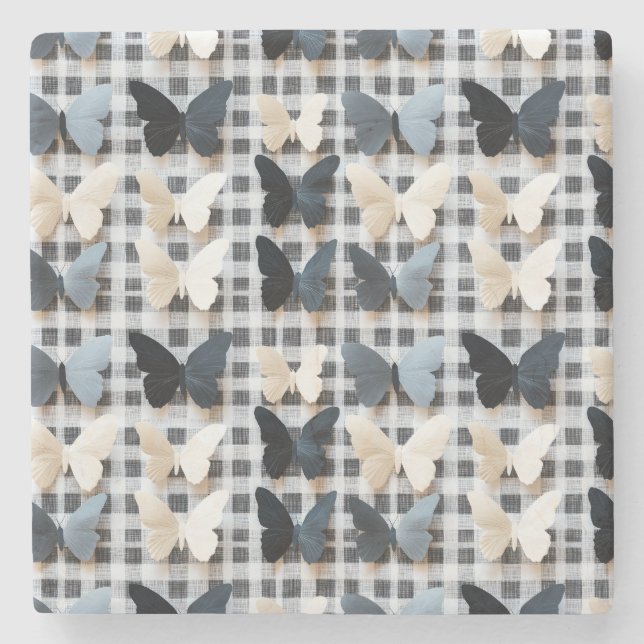Elegant Butterfly Grid Mönster Stenunderlägg (Framsidan)