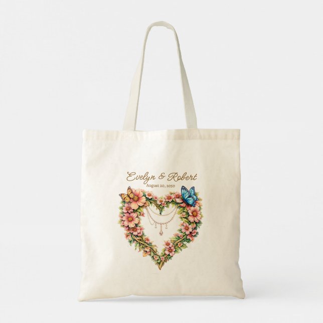 Elegant Butterfly Heart Flora - Anpassad Tygkasse (Baksida)