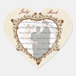 Elegant Butterfly Heart Photo Stickers Hjärtformat Klistermärke