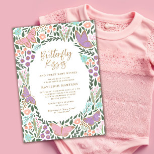 Elegant Butterfly Kisses Pastel Baby Shower Inbjudningar