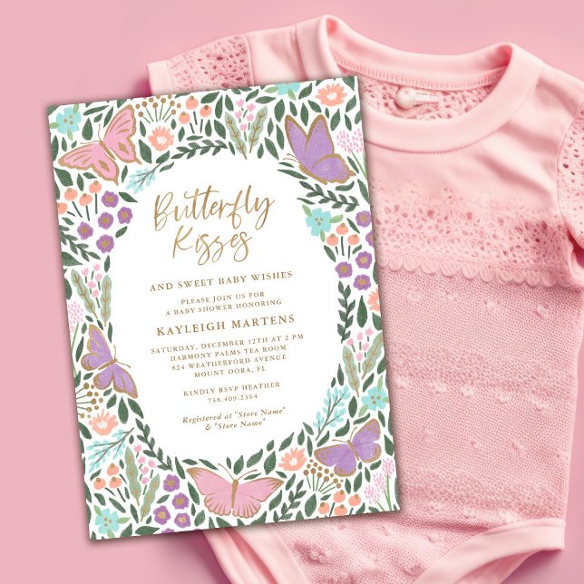 Elegant Butterfly Kisses Pastel Baby Shower Inbjudningar (Skapare uppladdad)