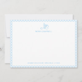 Elegant Butterfly Monogram Baby blue Gingham Play Anteckningskort