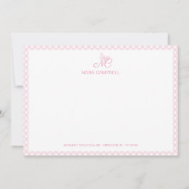 Elegant Butterfly Monogram Girly Baby Rosa Gingham Anteckningskort