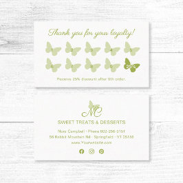 Elegant Butterfly Monogram Grönt Business Lojalitetskort