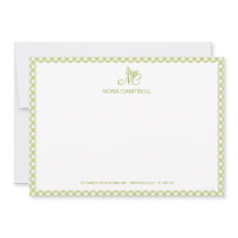 Elegant Butterfly Monogram Grönt Gingham Note Card