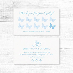 Elegant Butterfly Monogram Logotyp Cute Baby blue Lojalitetskort