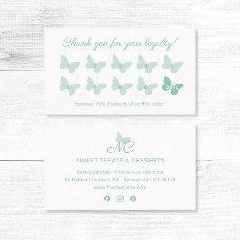 Elegant Butterfly Monogram Logotyp Mint Grönt Lojalitetskort