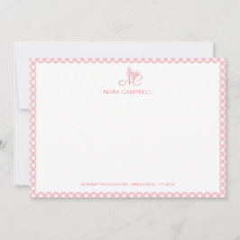 Elegant Butterfly Monogram Peach Rosa Gingham Anteckningskort