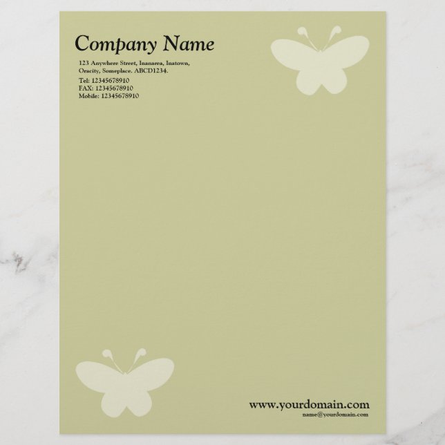 Elegant Butterfly Motif - Light Khaki Brevhuvud (Framsida)