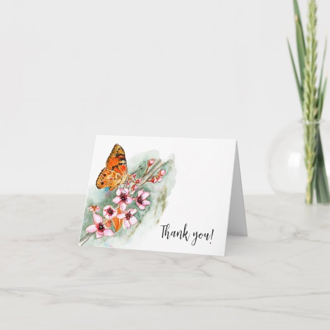 Elegant Butterfly och Blommar Tack Kort (Framsida)