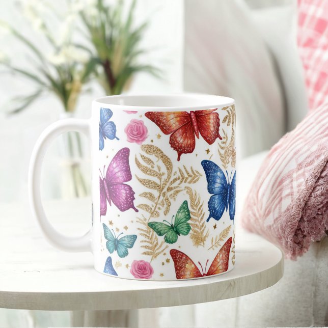 Elegant Butterfly och Blommigt Glitter Mugg (Skapare uppladdad)