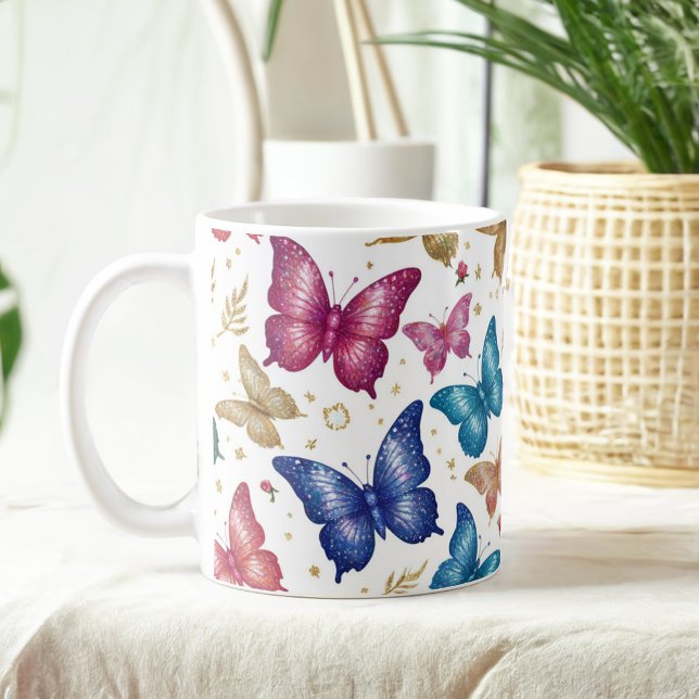 Elegant Butterfly och Blommigt Glitter Mugg (Skapare uppladdad)