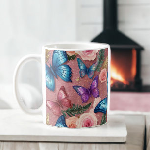 Elegant Butterfly och Blommigt Glitter Mugg