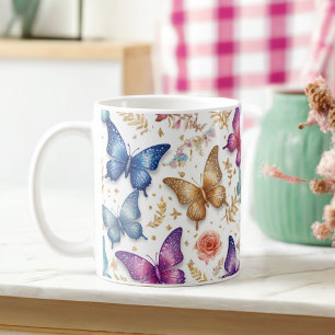 Elegant Butterfly och Blommigt Glitter Mugg