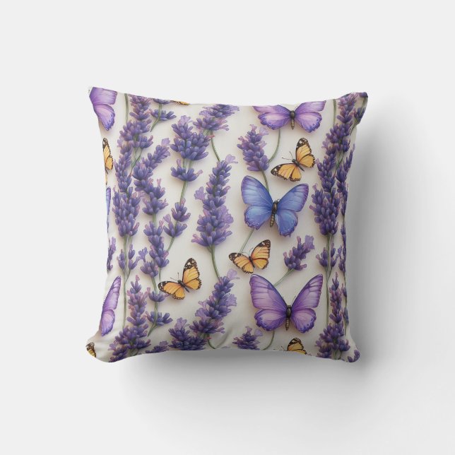 Elegant Butterfly och Lavender Design Kudde (Framsida)