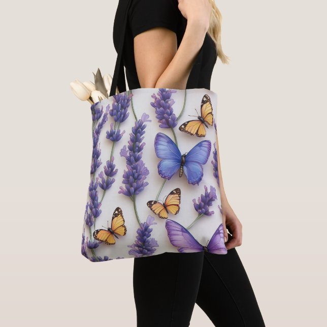 Elegant Butterfly och Lavender Design Tygkasse (Närbild)