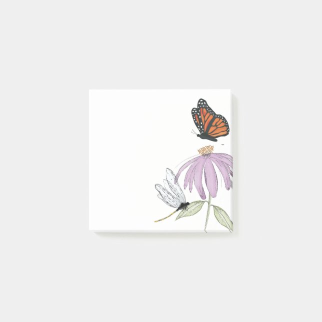 Elegant Butterfly och Lila Flower Snyggt blank Post-it Block (Framsida)