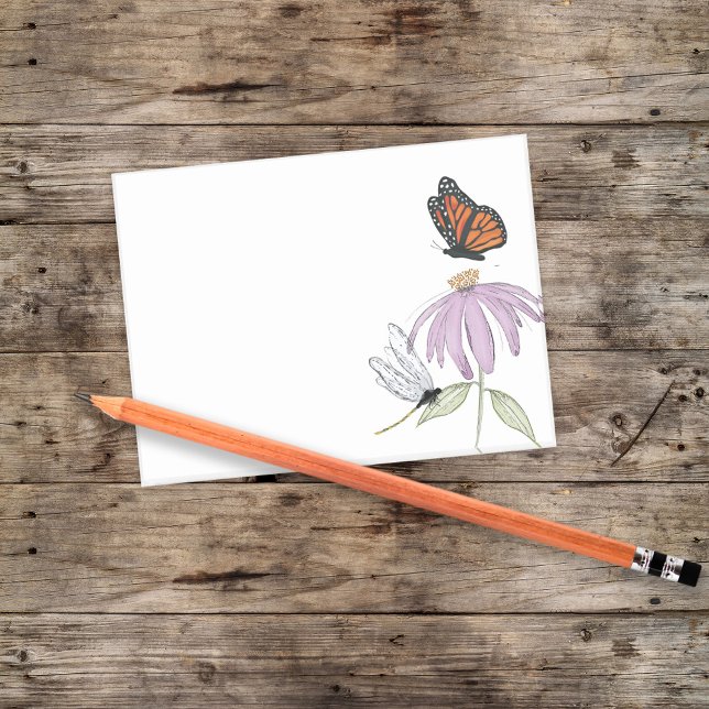 Elegant Butterfly och Lila Flower Snyggt blank Post-it Block (Butterfly and dragonfly with purple cone flower post it notes)