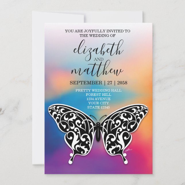 Elegant Butterfly och Sunset Design Inbjudningar (Framsida)