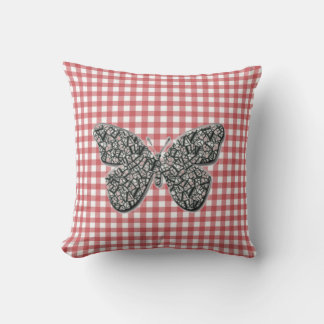 Elegant Butterfly On Red Gingham Cushion Kudde
