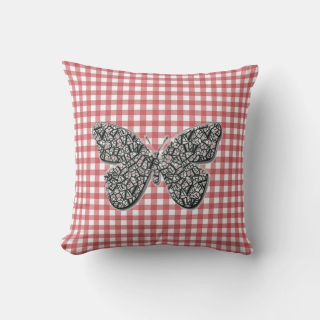Elegant Butterfly On Red Gingham Cushion Kudde (Framsida)