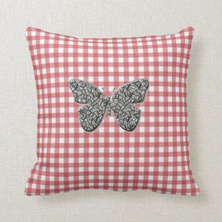Elegant Butterfly On Red Gingham Cushion Kudde