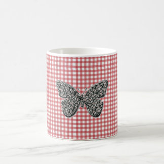 Elegant Butterfly On Red Gingham Kaffemugg