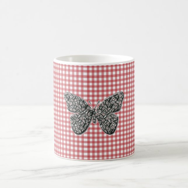 Elegant Butterfly On Red Gingham Kaffemugg (Center)