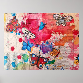 Elegant Butterfly Painting Watercolor Vintage Bok Poster