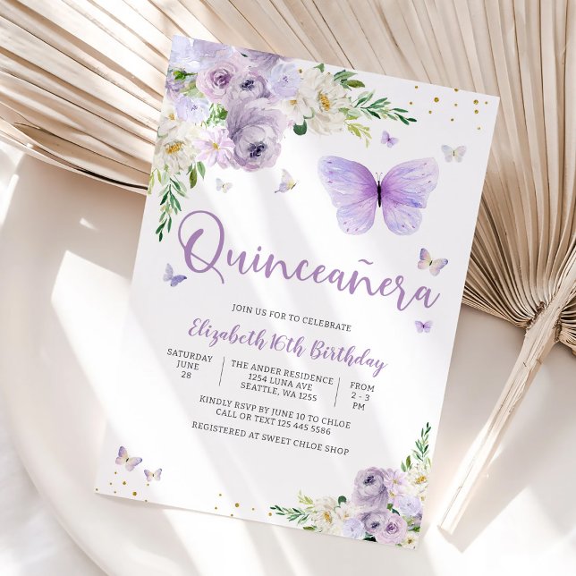 Elegant Butterfly Quinceañera Invitation Inbjudningar (Skapare uppladdad)
