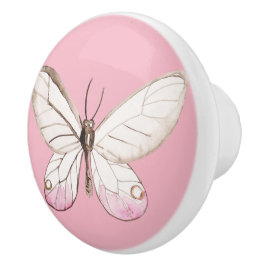 Elegant  Butterfly Rosa Ceramic Knob Knopp
