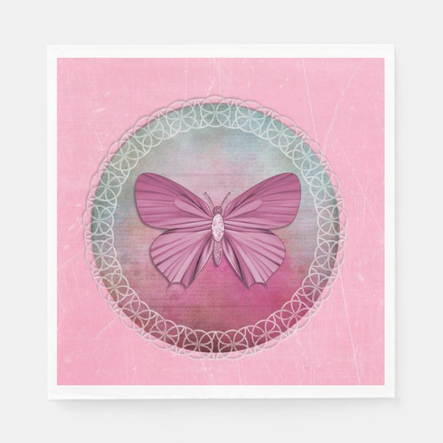 Elegant Butterfly Rosa Party Napkins Pappersservett (Framsidan)