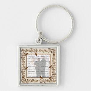 Elegant Butterfly Square Silver Nyckelring