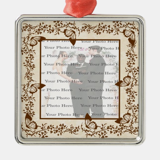 Elegant Butterfly Square Silver Ornament (Framsidan)