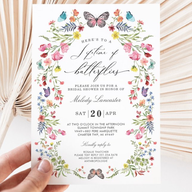 Elegant Butterfly WildblomBlommigt Möhippa Inbjudningar (Embark on a journey of love and celebration with our enchanting Zazzle Bridal Shower Collection!)