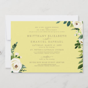 Elegant Buttery Gult White Blommigt Bröllop Inbjudningar